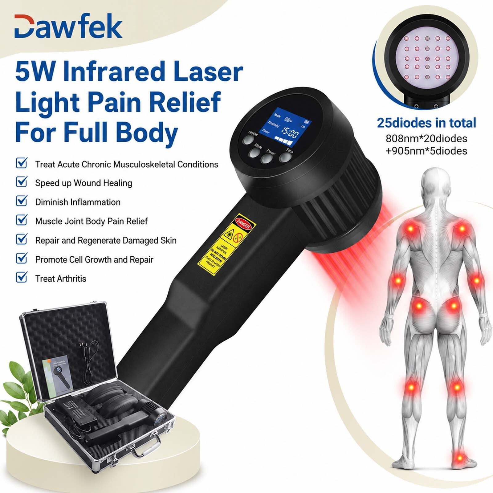 5000mW Red Light Laser Therapy Device 808nm 905nm for Herniated Disc Body Pain