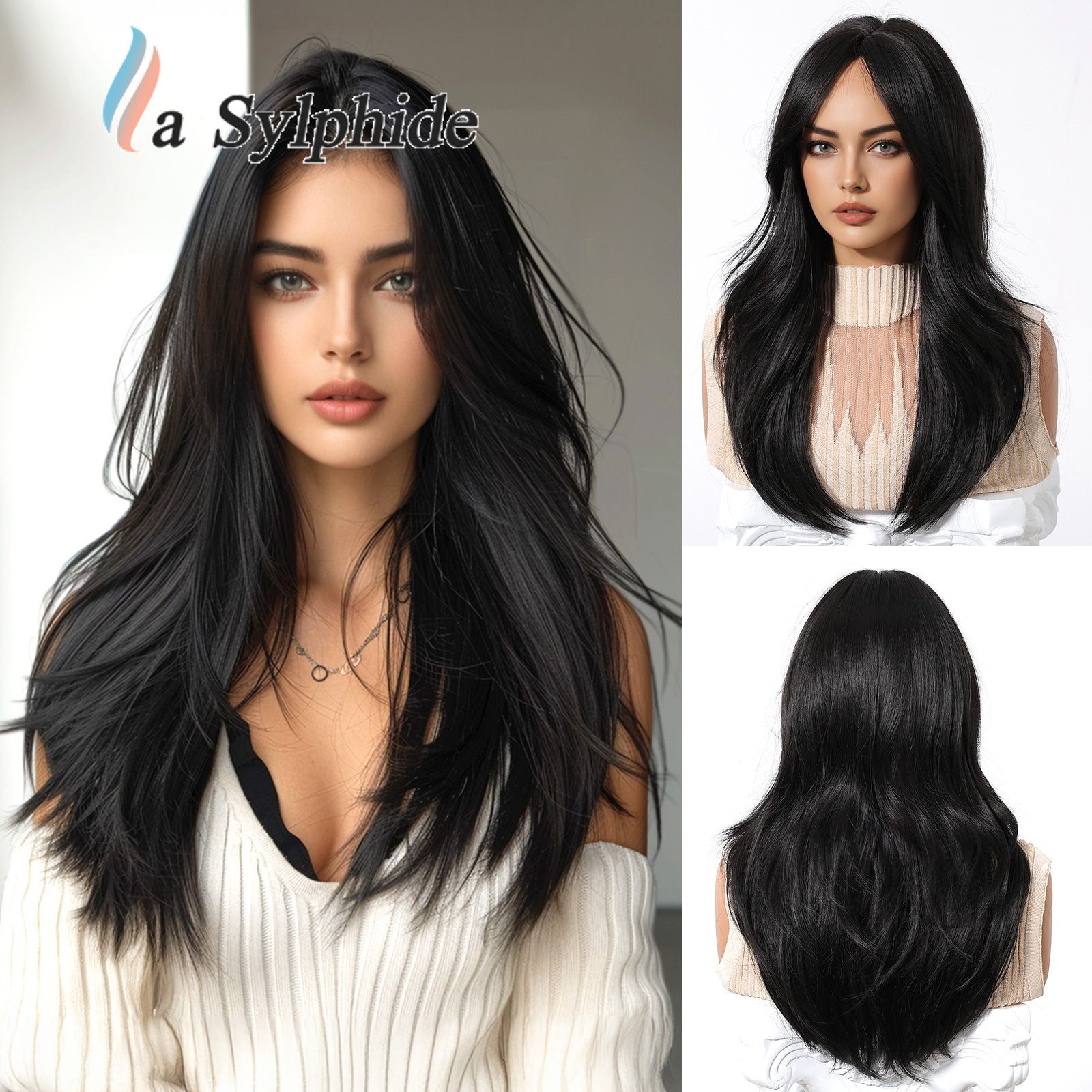 Brown to Golden Ombre Long Curly Wig With Side Bangs Rose Net Synthetic Full Wig