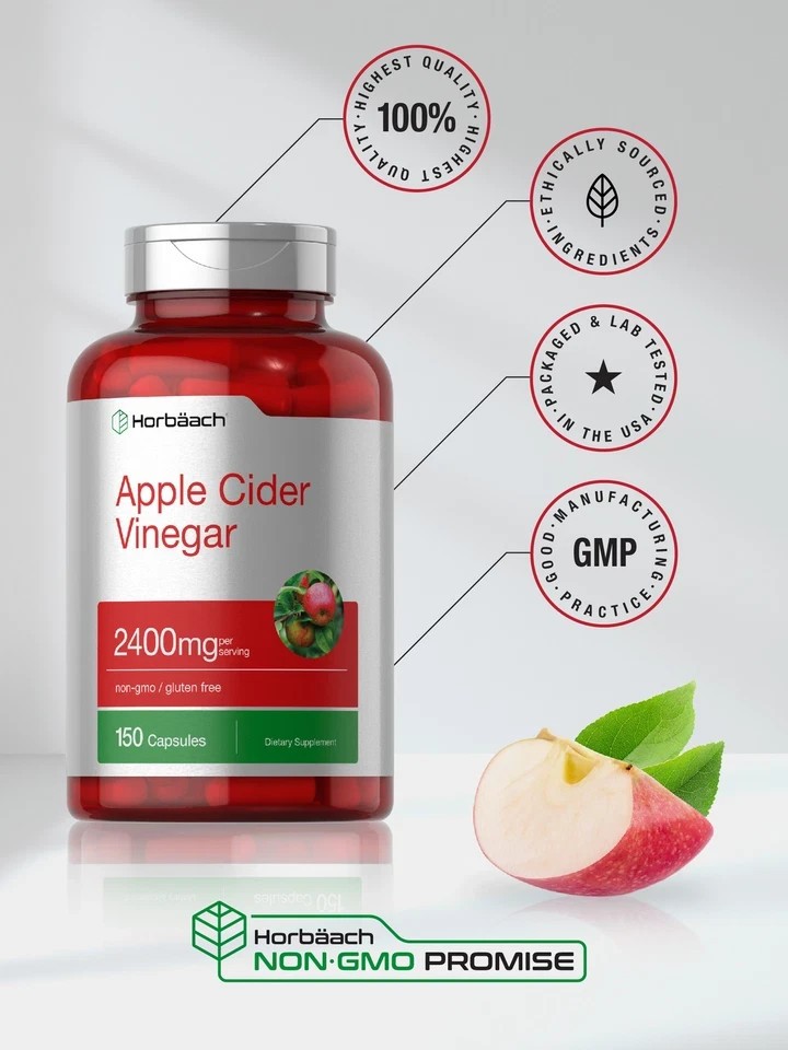 2 BOTTLES-Apple Cider Vinegar Capsules | 2Kmg | 150 Count | Non-GMO| by Horbaach