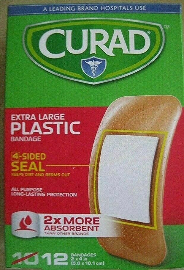 Curad (Extra) X- Large Sterile Plastic Adhesive Bandaids Bandages 2×4 Inches