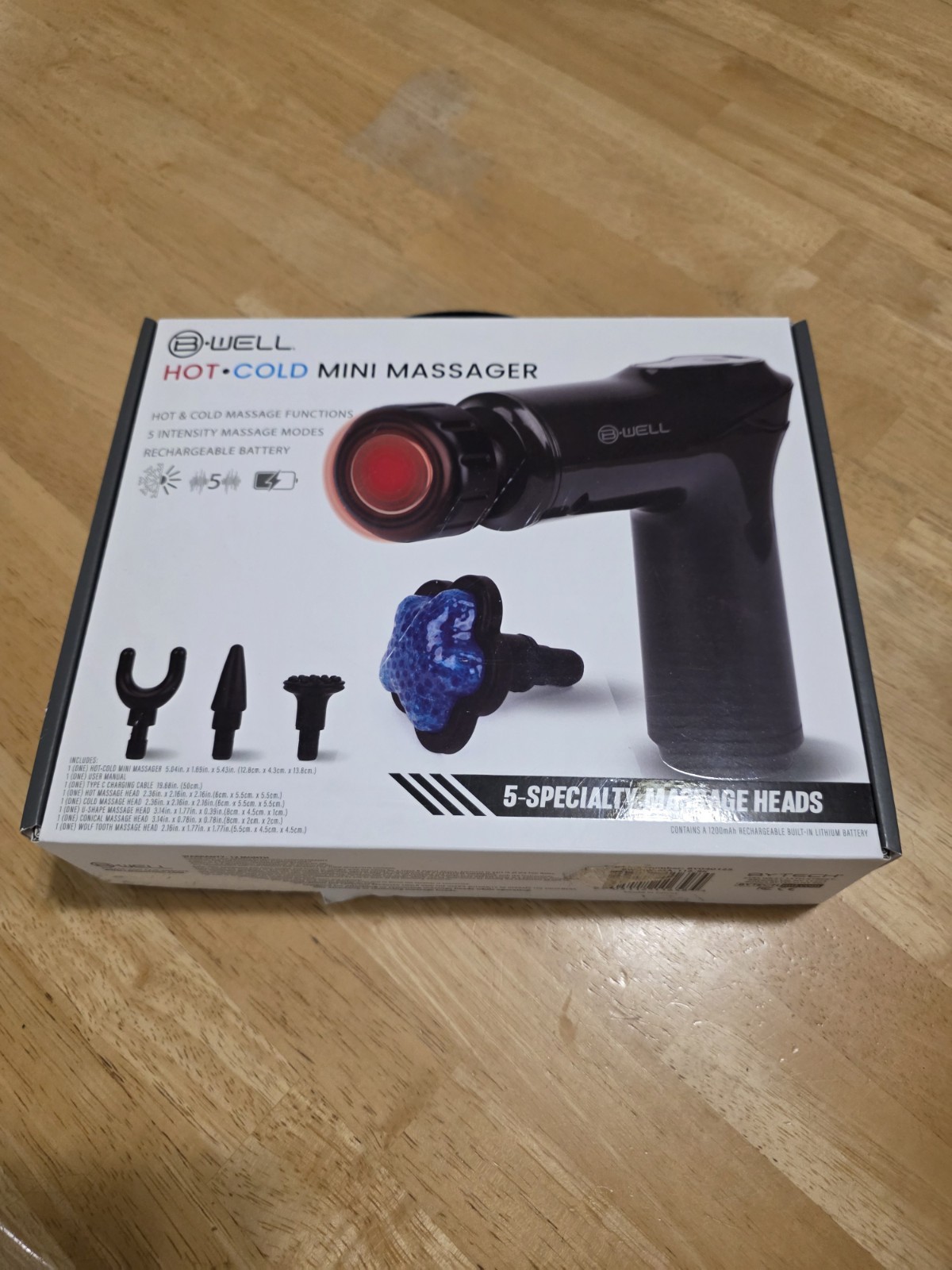 B.Well Hot + Cold Mini Massage Gun, Cordless Multispeed, 5 Heads, Black