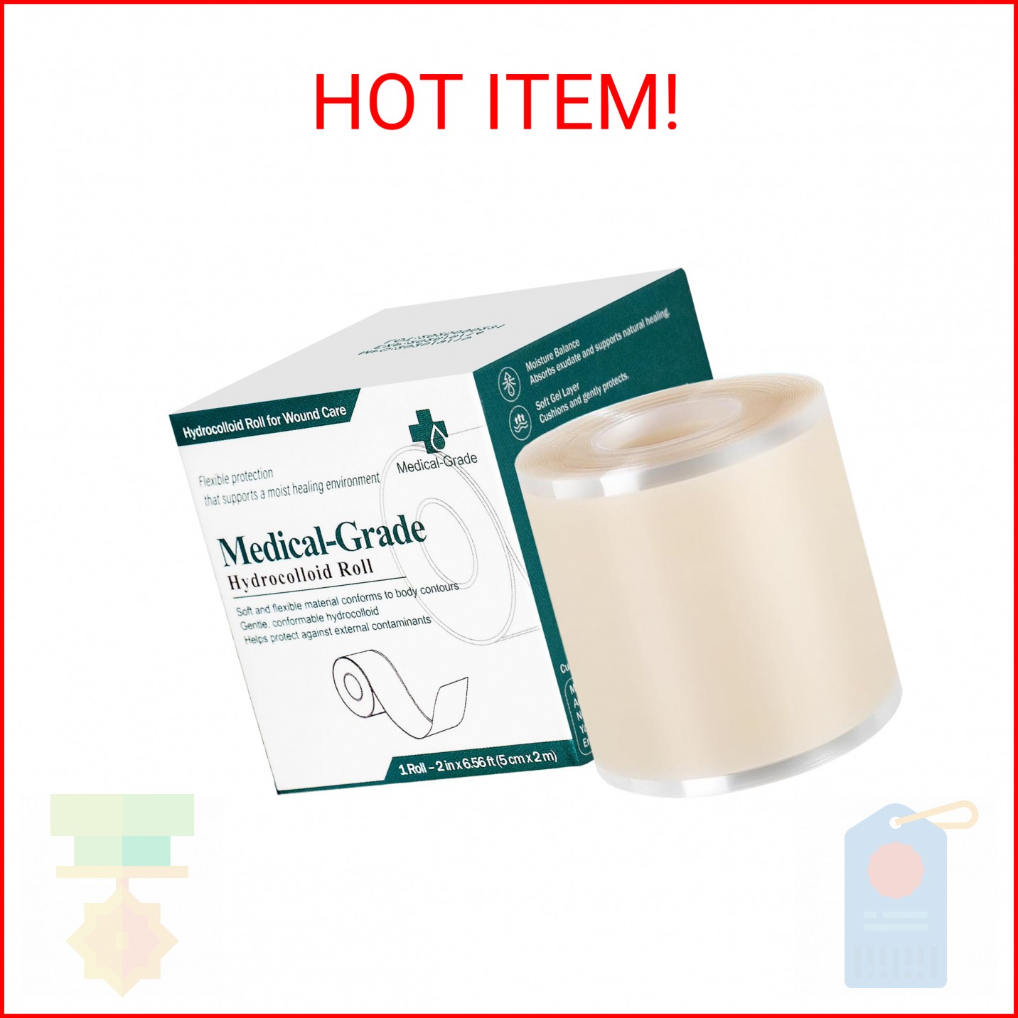 Hydrocolloid Roll for Wound Care, Self-Adhesive Cut-to-Size Hydrocolloid Bandage