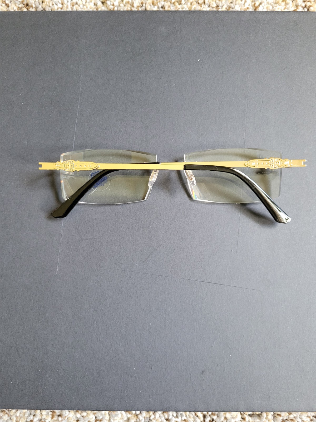 Rimless Rectangular Gold Metal Eyeglass Frames Unisex Adults Solid Pattern