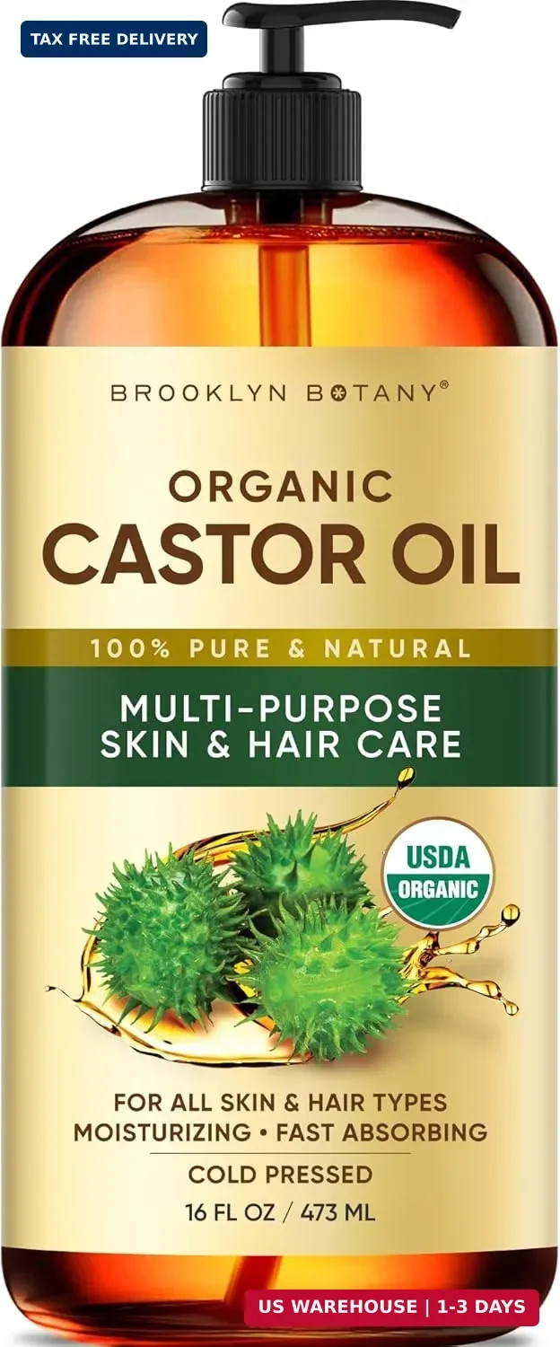 Brooklyn Botany Cold-Pressed Organic Castor Oil | 16 Fl Oz | Hair | Face | Body