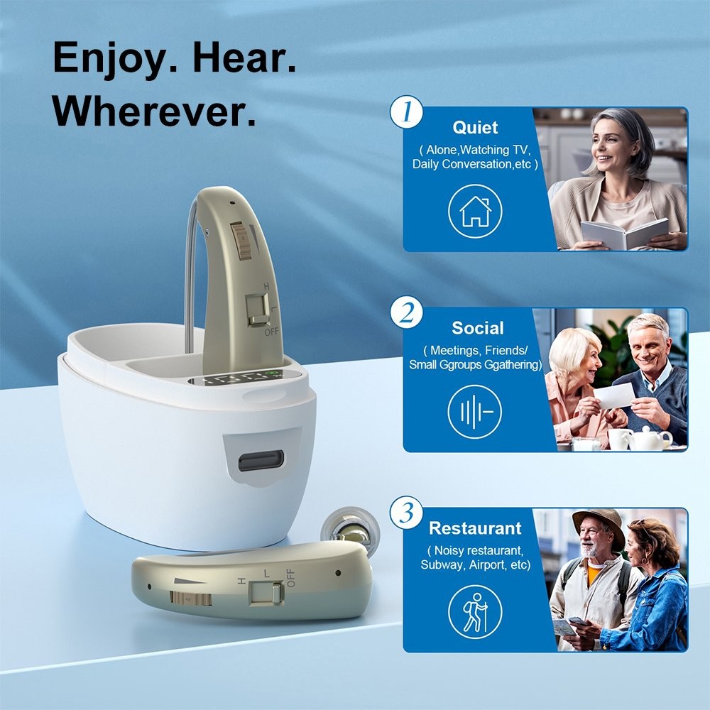 Behind-The-Ear Severe Hearing Loss Hearing Aid Noise Reduction w/ Charging Case