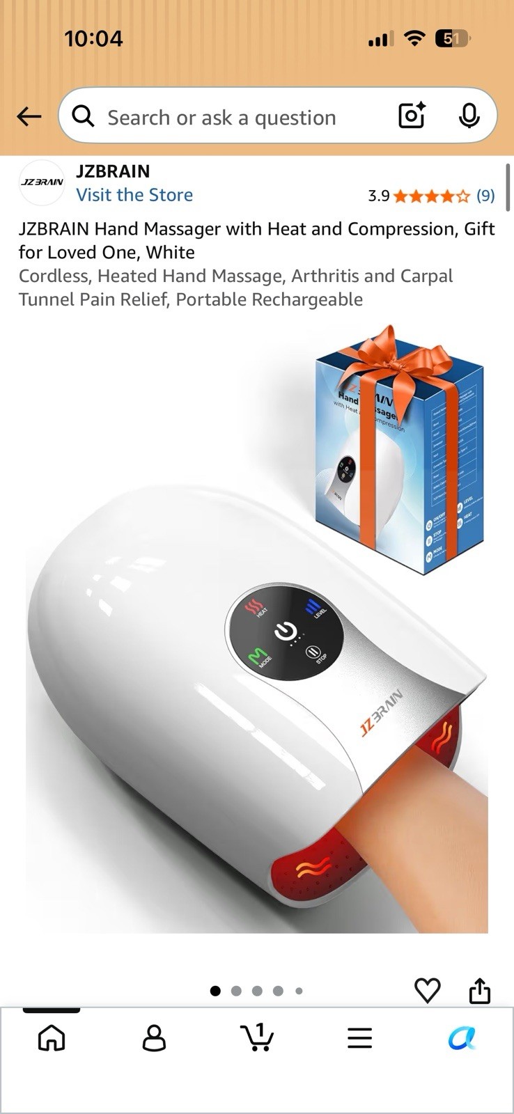 JZBRAIN Cordless Heated Hand & Wrist Massager Air Compression Rechargeable White