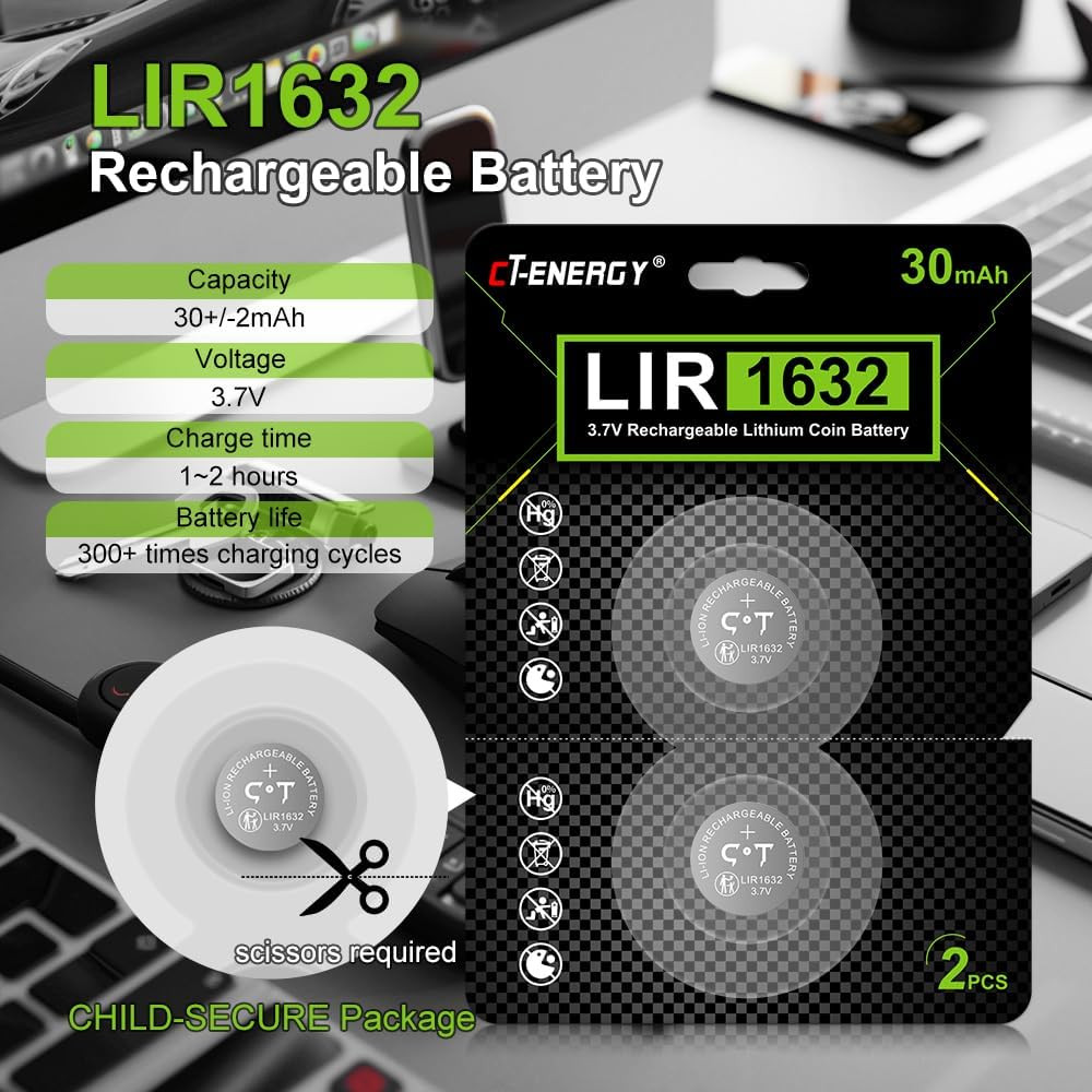 Rechargeable 1632 Batteries 4pcs for Tile Tracker 3.7V Lir1632 Battery Replaceme