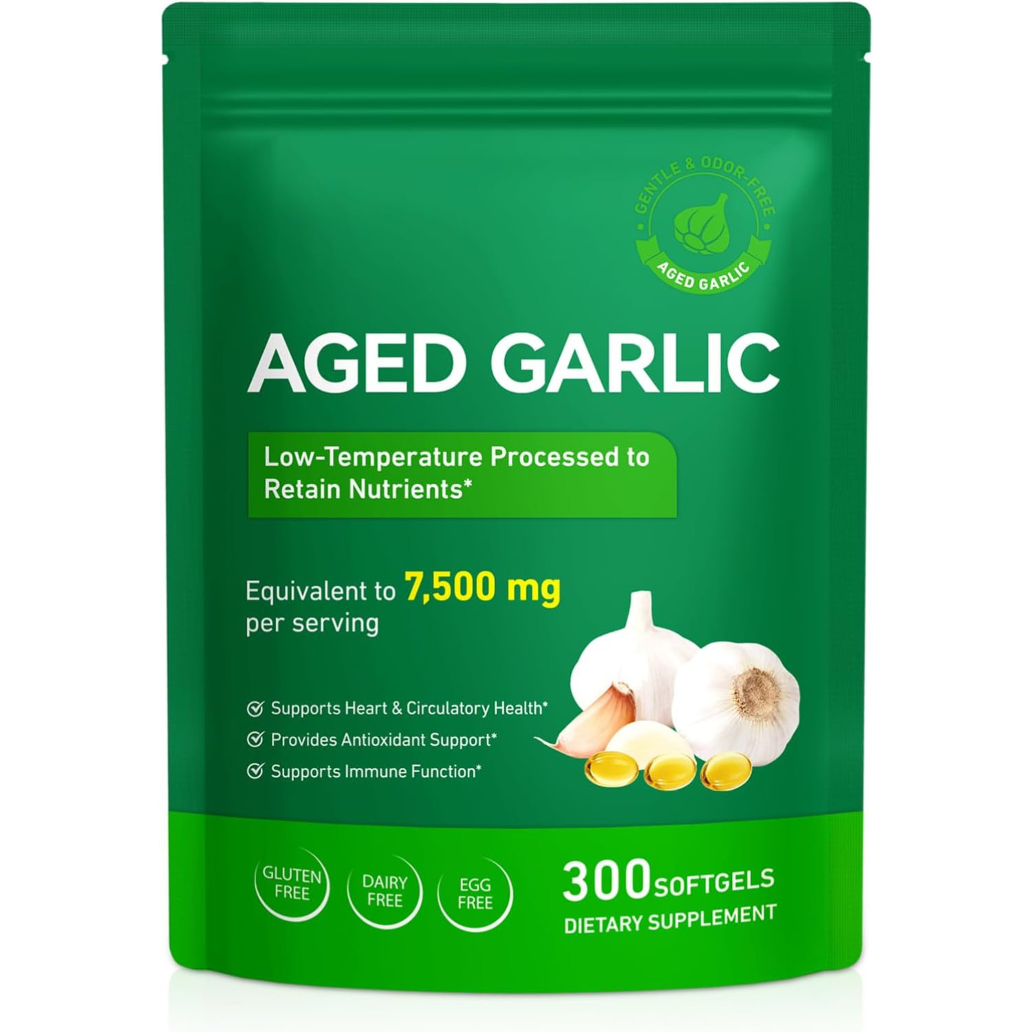 Best Aged Garlic Extract, 300 Softgels, 7500mg Odorless | Heart & Immune Pack 1