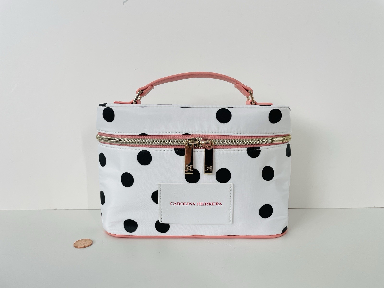 Carolina Herrera Polka Dot Makeup Vanity Case Toiletry Pouch Cosmetic Bag