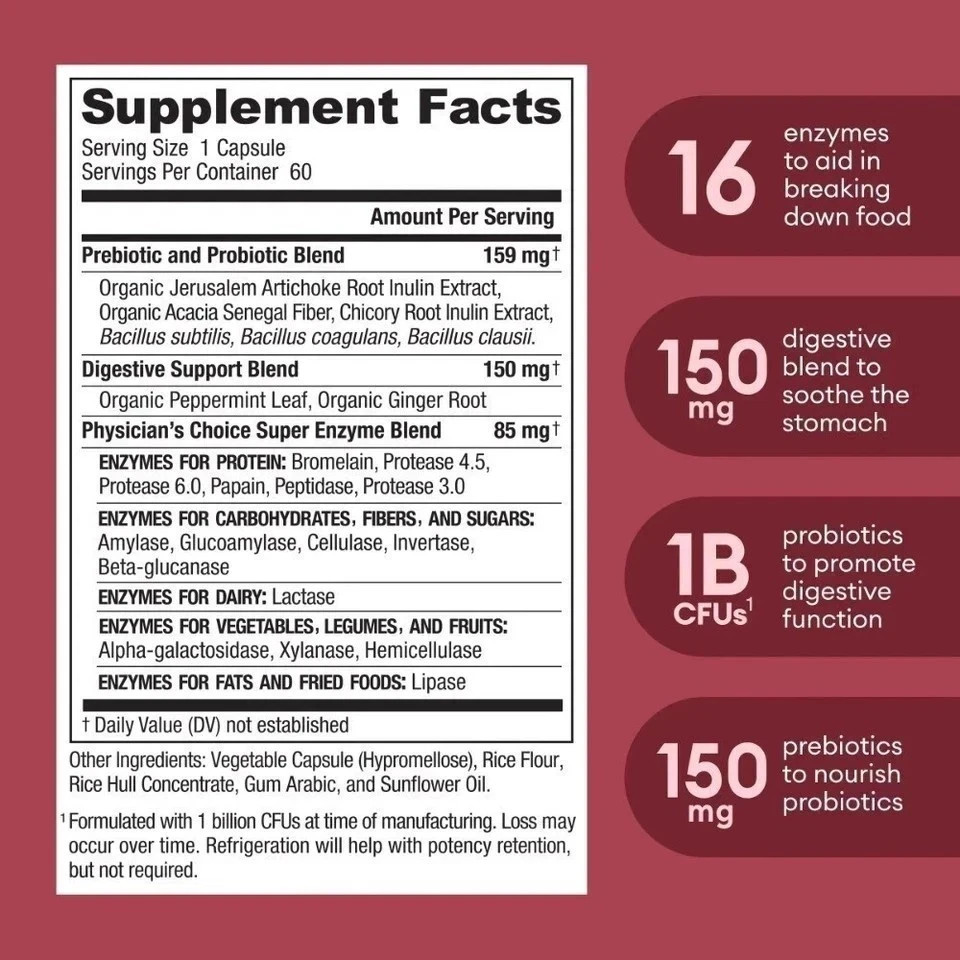 Physicians Choice Digestive Enzymes Capsules, 60-Pack