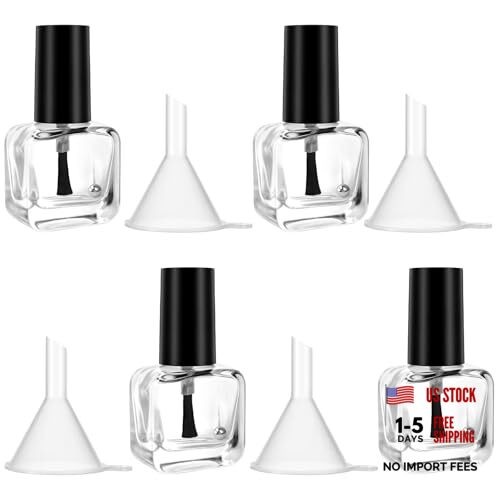4Pcs Empty Nail Polish Bottles with Brush, Small Polish, Container with Funnel