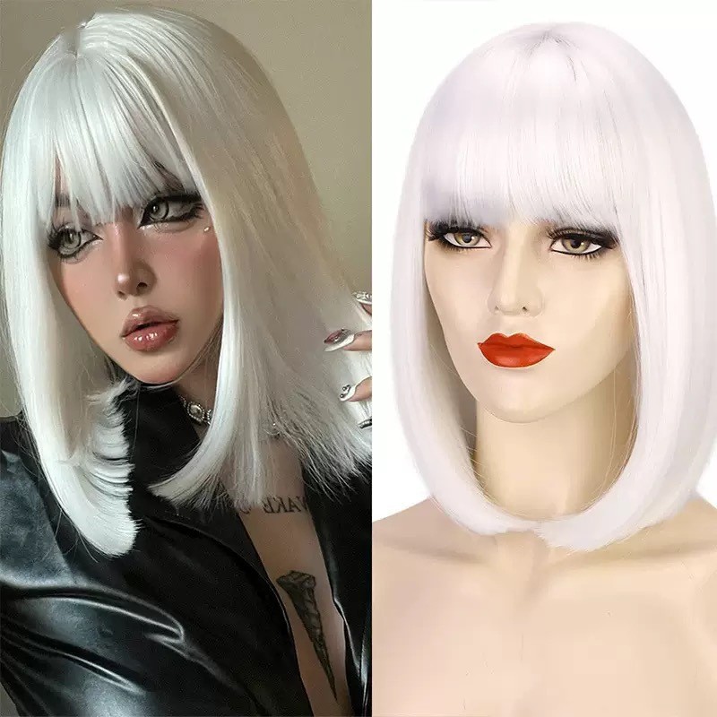 Women Multi Colored Shoulder Length Straight Bob Daily Party Synthetic Full Wig