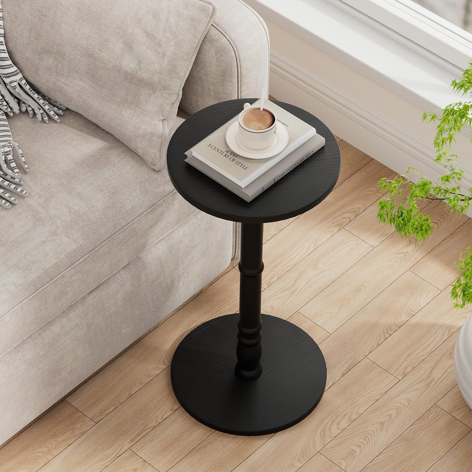 Homleke 12 Round Side Table Solid Wood Pillar Wood Top Base Small Drink Accent