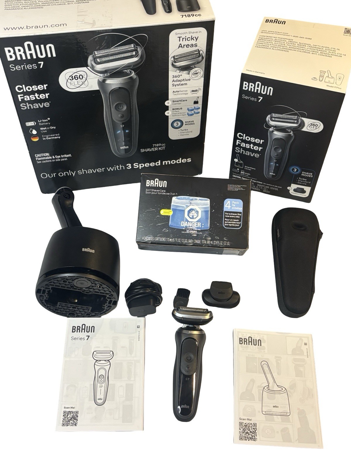 Braun Series 7 360 Flex Waterproof Mens Electric Shaver Big Box Full Kit 7189cc