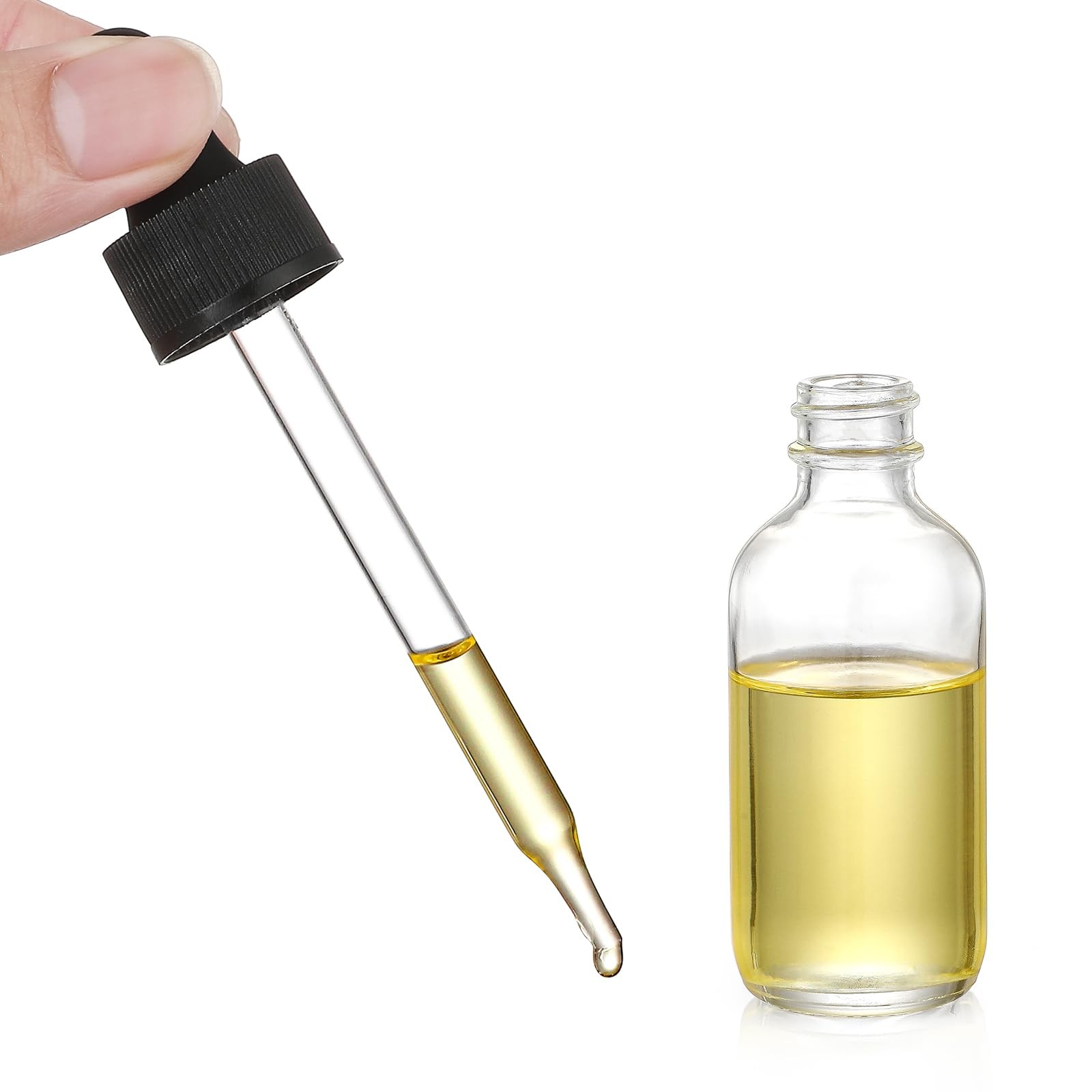 4 Pcs, 2 oz Clear Eye Dropper Bottles with 1 Stainless Steel Funnels 4 Labels