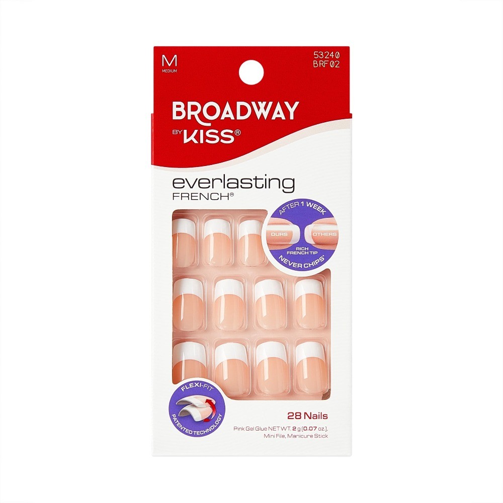 (4 pack) by Kiss French Tip Press On Nails, ‘Infinite’, White, Short Squoval