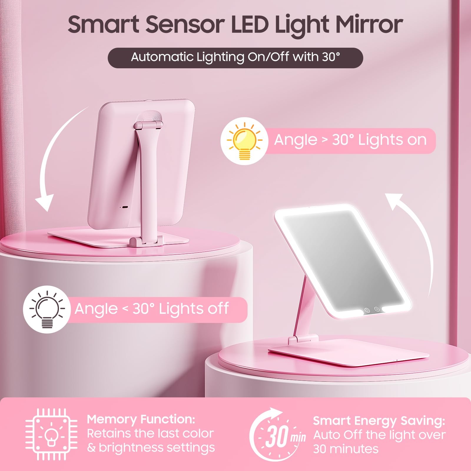 Benbilry Foldable Travel Makeup Mirror with Lights and 20X Magnification, Rec…