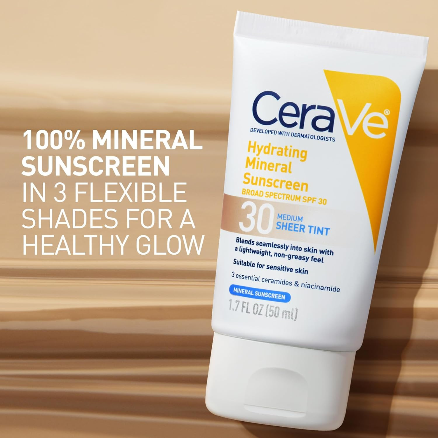 Cerave Hydrating Mineral Sunscreen SPF 30 with Sheer Tint, Tinted Mineral Sunscr