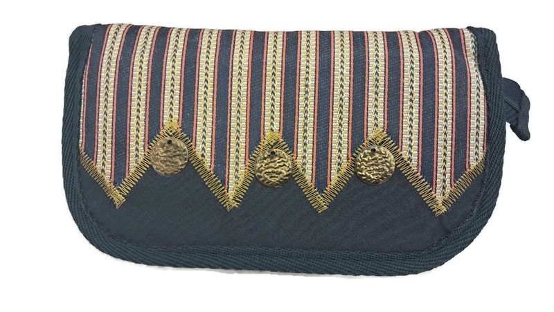Vintage Saye Fabric Makeup Bag Small Ethnic Cosmetic Pouch Clutch Mirror Zipper