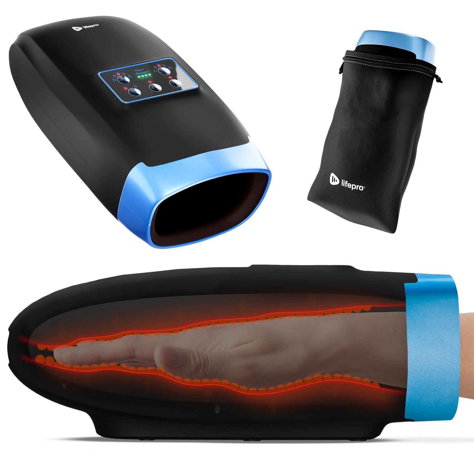 Legra Hand Massager with Heat and Compression – Finger, Wrist, and Palm Massager
