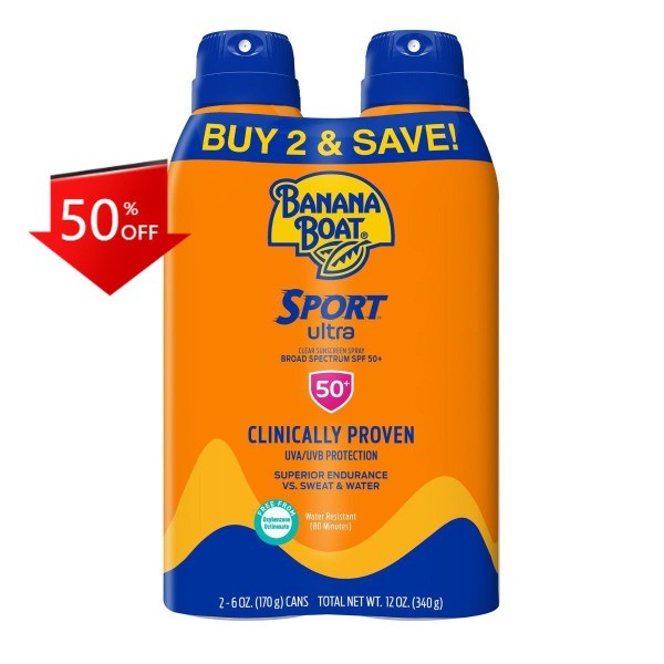 Banana Boat Ultra Sport Clear Spray Broad Spectrum Sunscreen – SPF 50 – 6oz/2pk