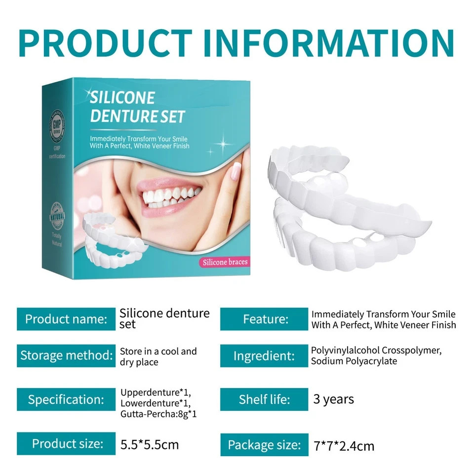 Smile Snap On Upper + Lower False Teeth Dental Veneers Denture Tooth Cover Set