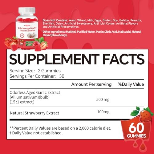 Odorless Aged Garlic Extract Gummies,Organic 2-Year Garlic Supplement for