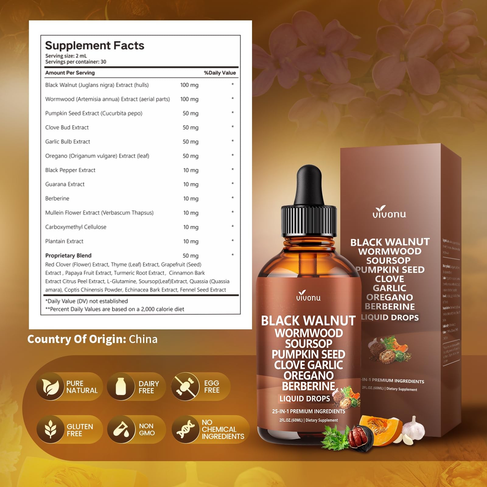 25-in-1 Liposomal Black Walnut Wormwood Clove Tincture, Cleanse for Humans Dr…