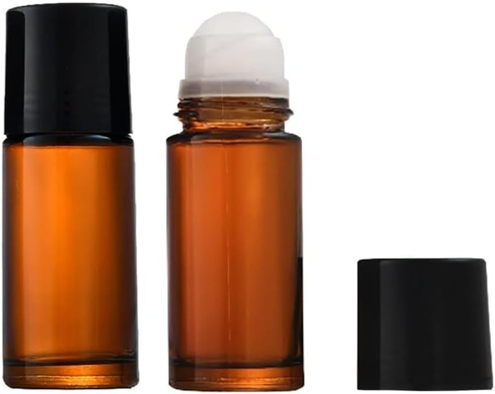 2 Pcs 50Ml Brown Glass Essential Oil Roller Refillable Roll on Bottles Empty Deo