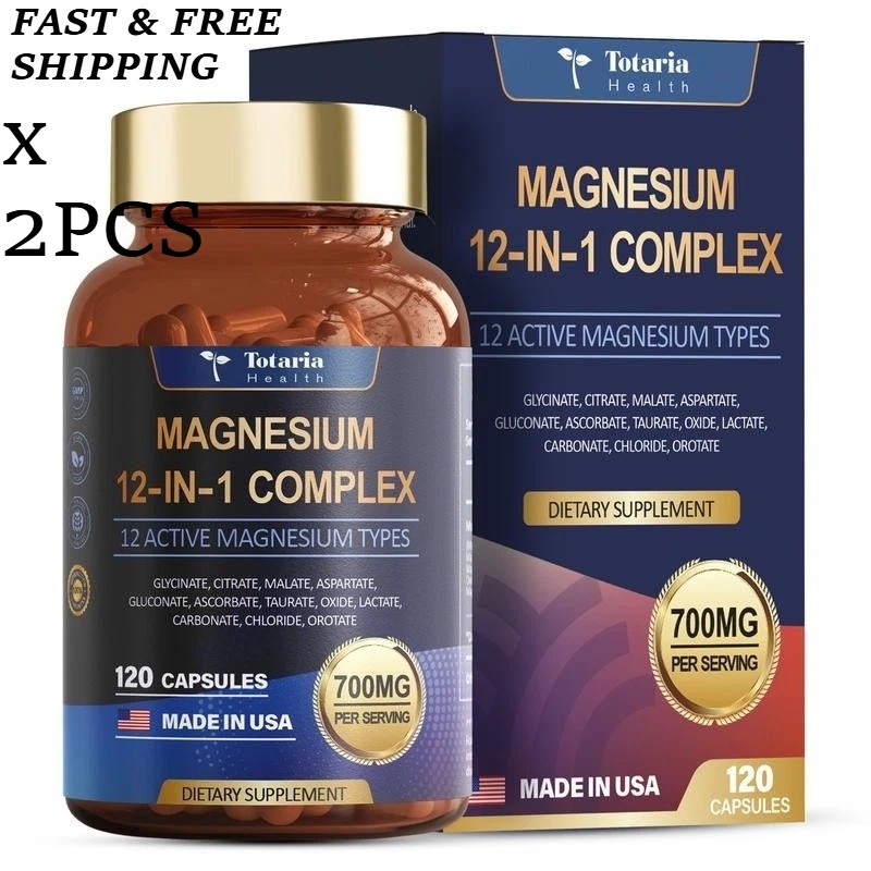 2 BOTTLES–NEW Magnesium Complex 700mg 12 in 1 Magnesium Supplement & 120 Counts