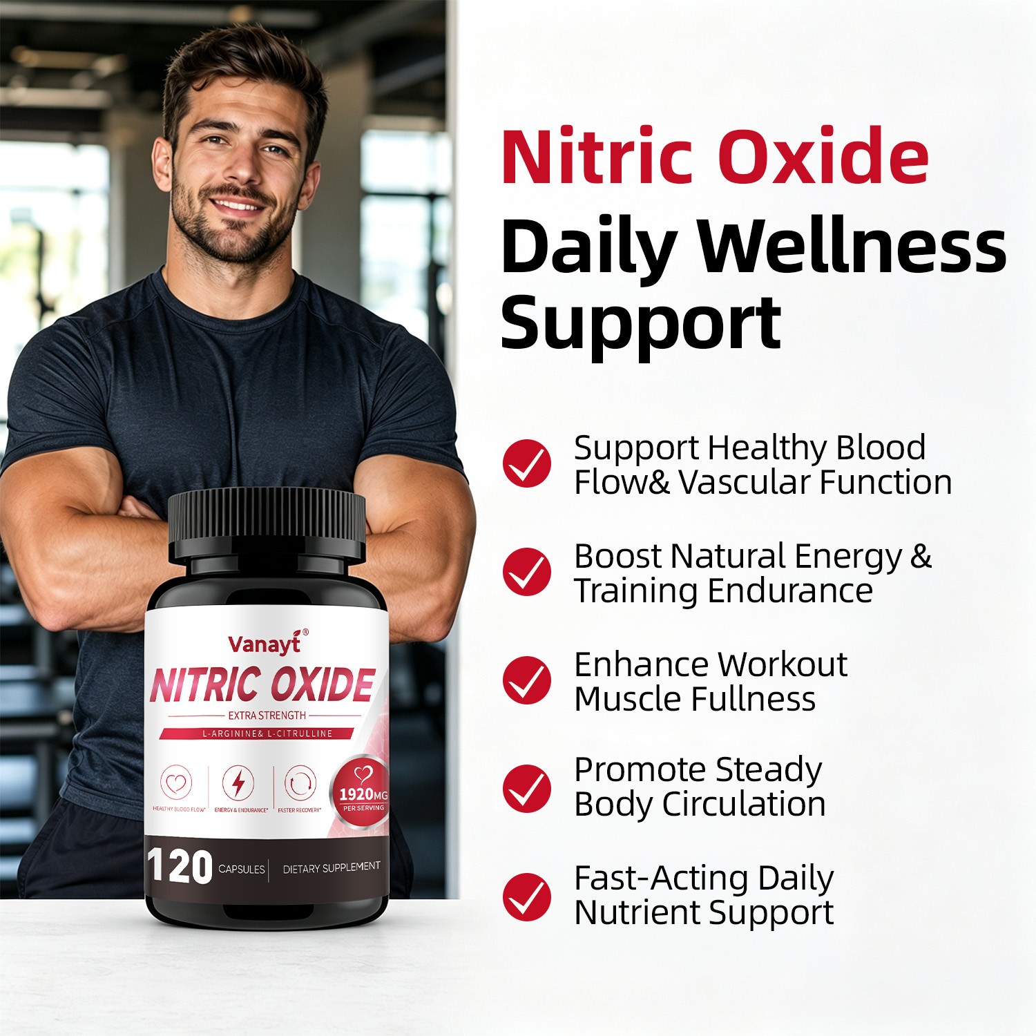 Nitric Oxide Capsules L-Arginine Workout Endurance Energy Support 120 Capsules