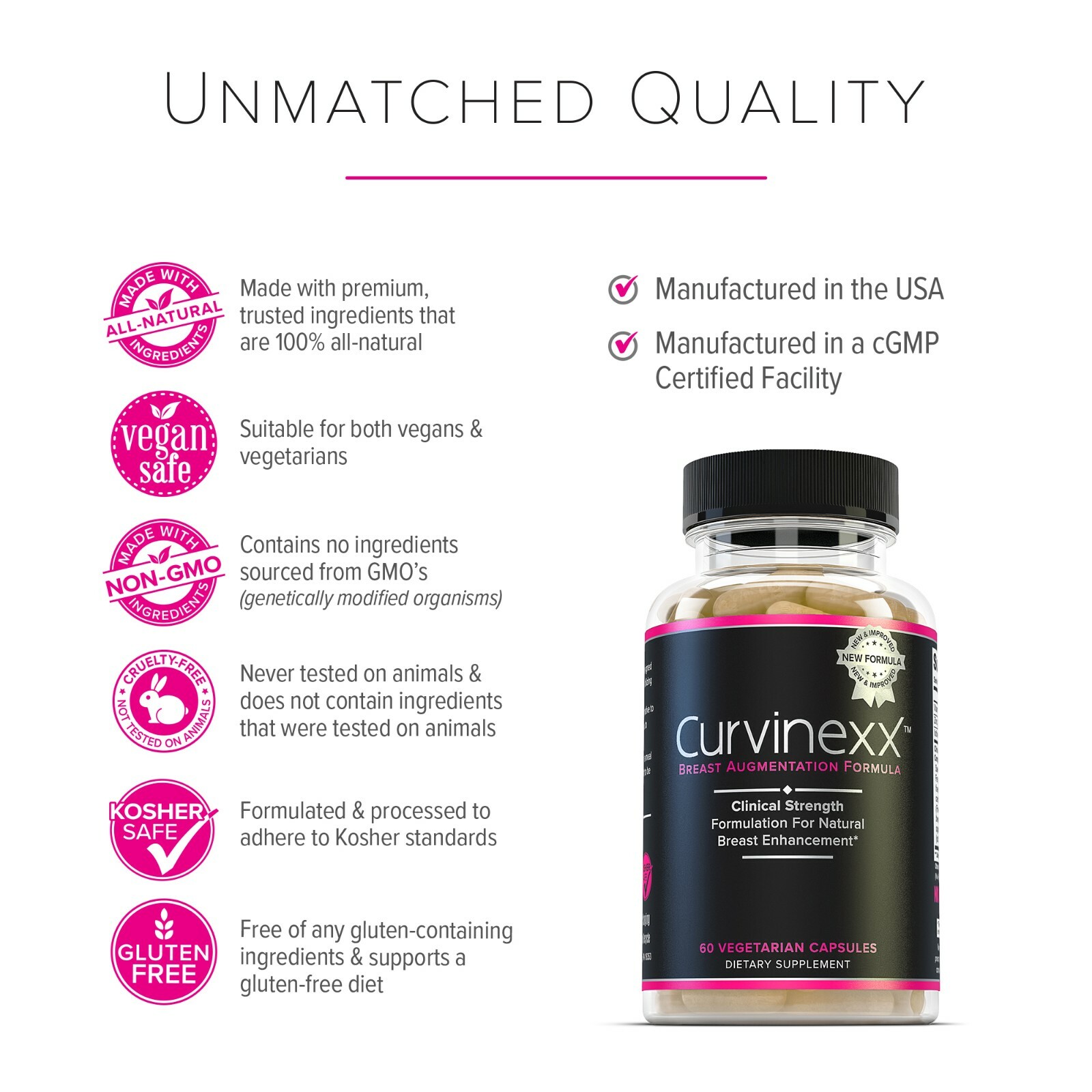 2 BOTTLES: Curvinexx Natural Breast Enhancement & Growth Formula, 60 caps each