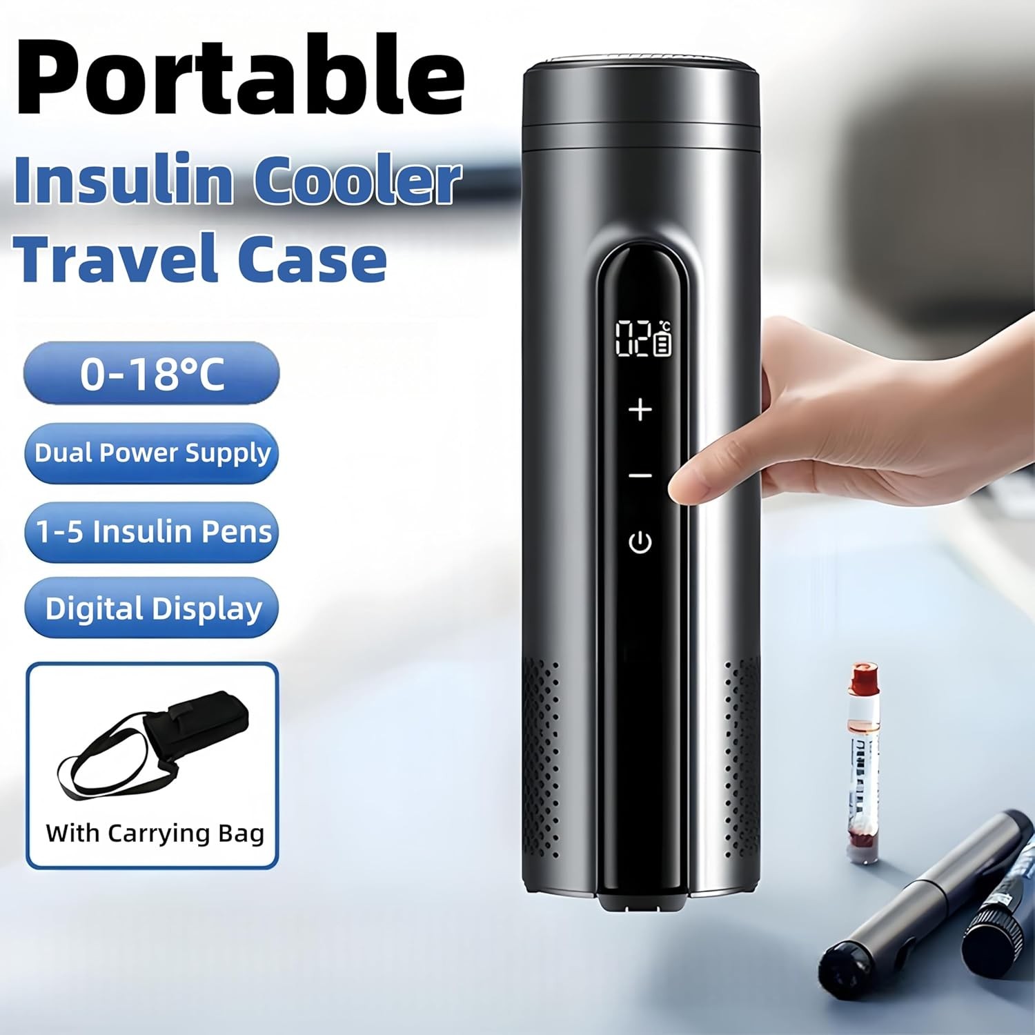 Portable Insulin Cooler Case with LED Display & Rechargeable Battery 0-18°C