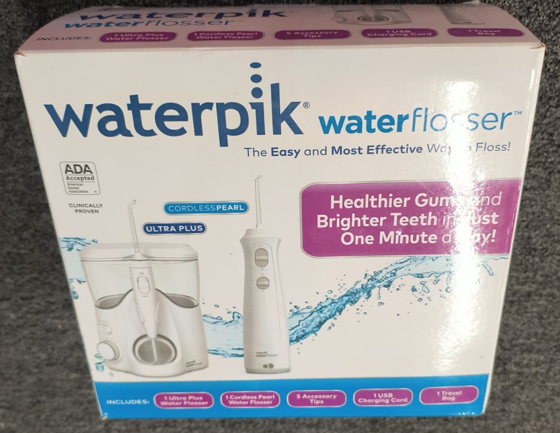 Waterpik Ultra Plus and Cordless Pearl Water Flosser Combo Pack – NEW , P2