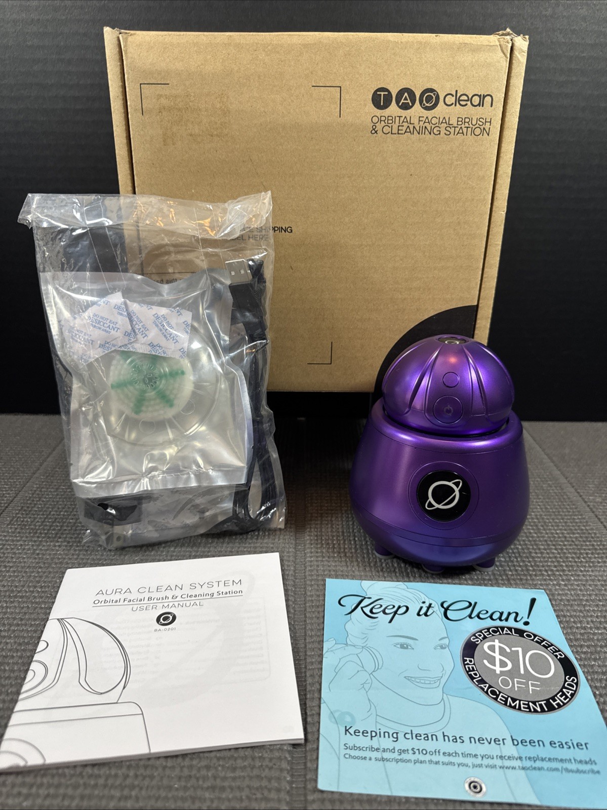 TAO Clean Aura Orbital Facial Brush System & UV Sanitizing Station PURPLE