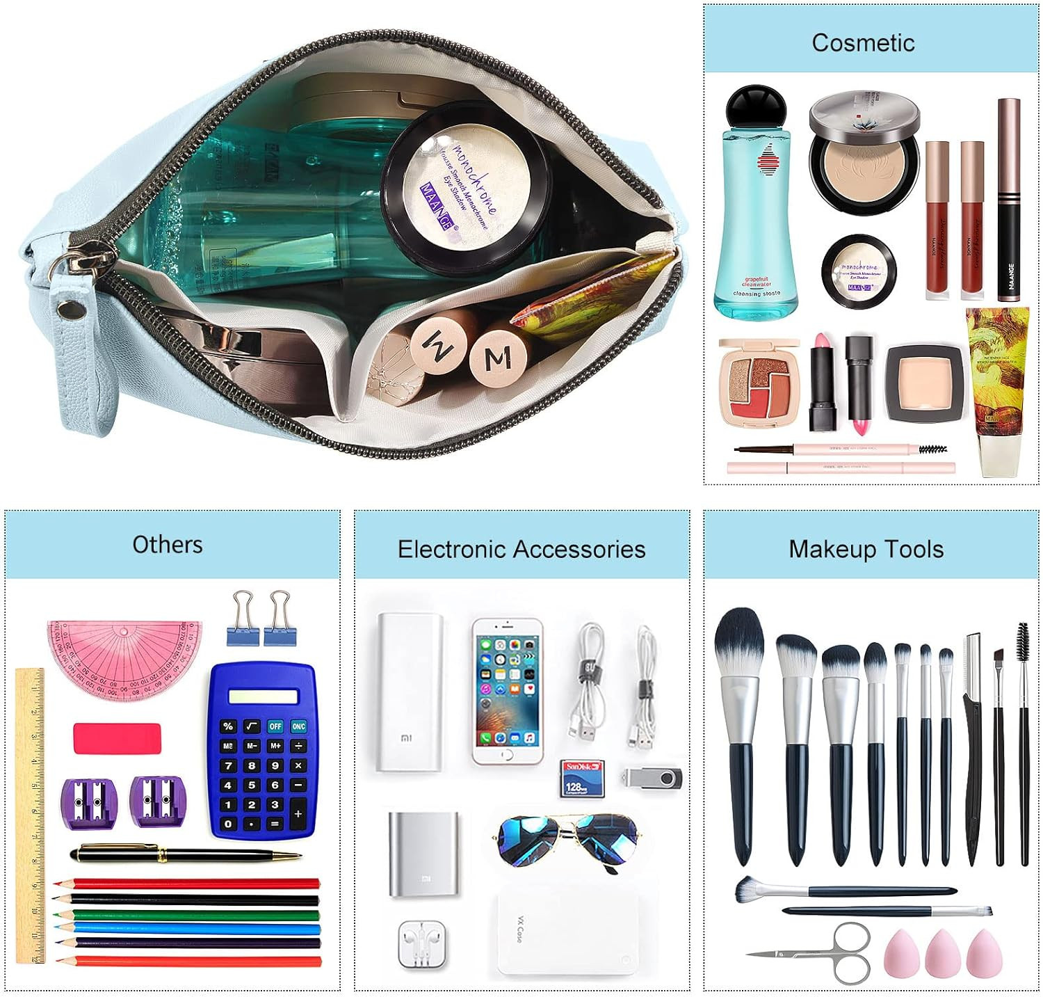 Cosmetic Bags for Women Small Makeup Bag for Purse Pu Leather Makeup Pouch Trave