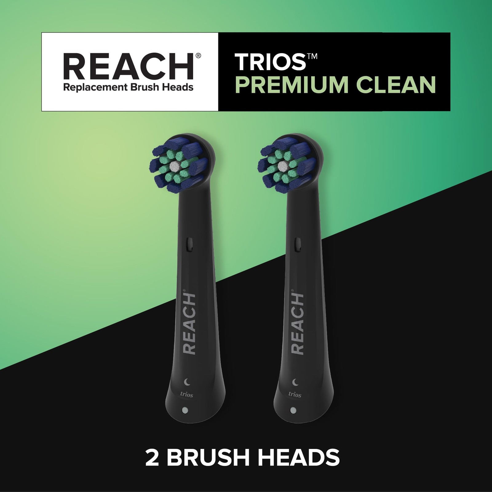 Reach Premium Clean Replacement Toothbrush Heads, Black, 2 Ct, Medium, Black