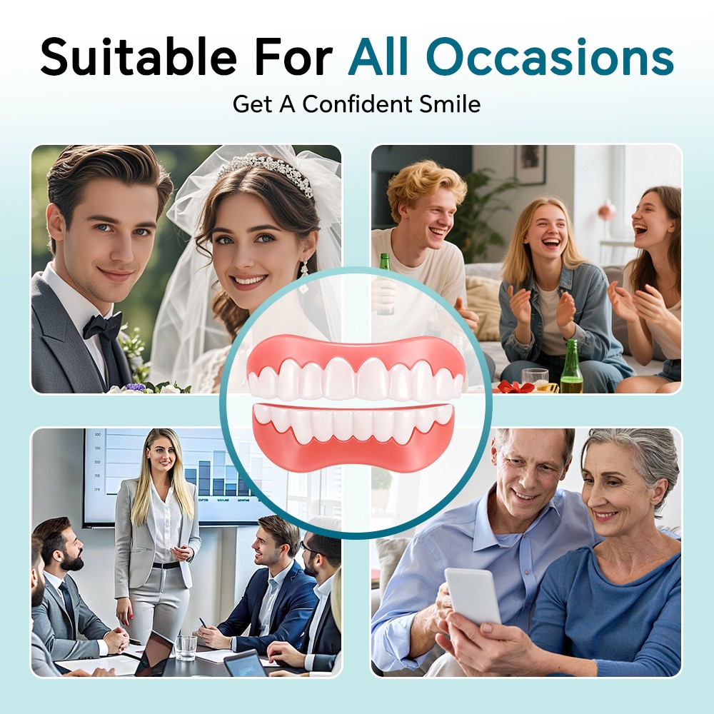 False Teeth Set Full Dentures,Adjustable Silicone Dentures to Fit Over Existing