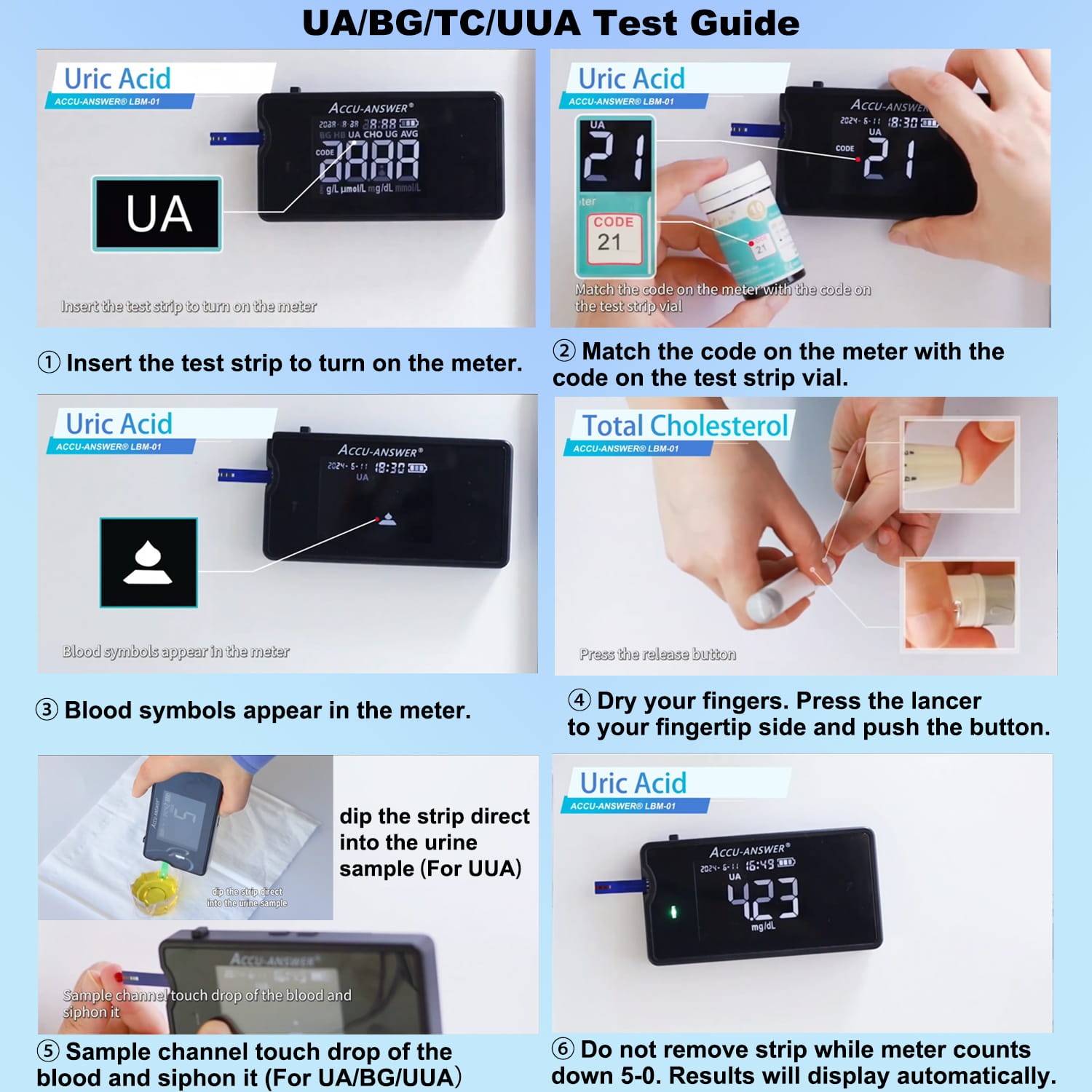 4 in 1 Blood Test Kit Total Cholesterol，Blood Glucose，Uric Acid，Urine Uric Acid