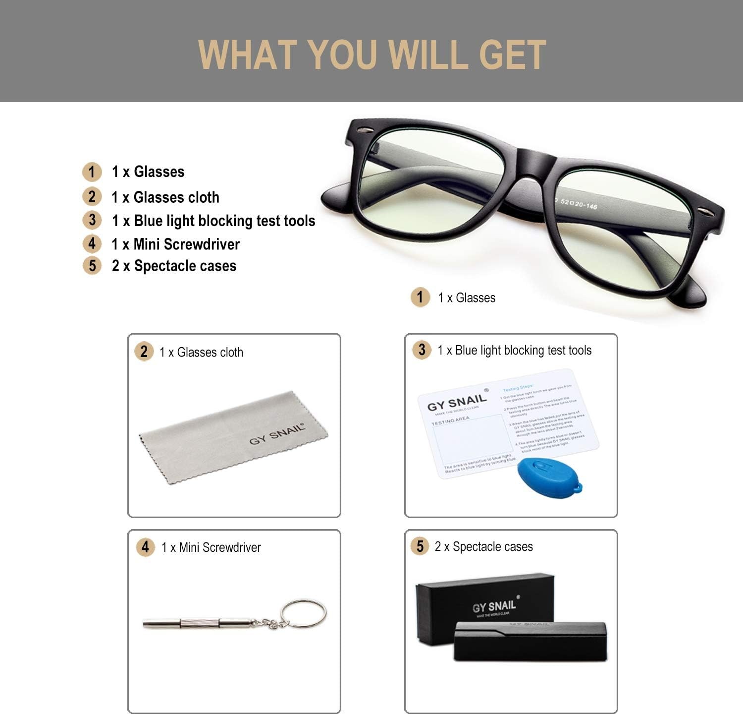 GY Snail Blue Light Blocking Glasses for Men, Safety Gaming Eyeglasses, Eye