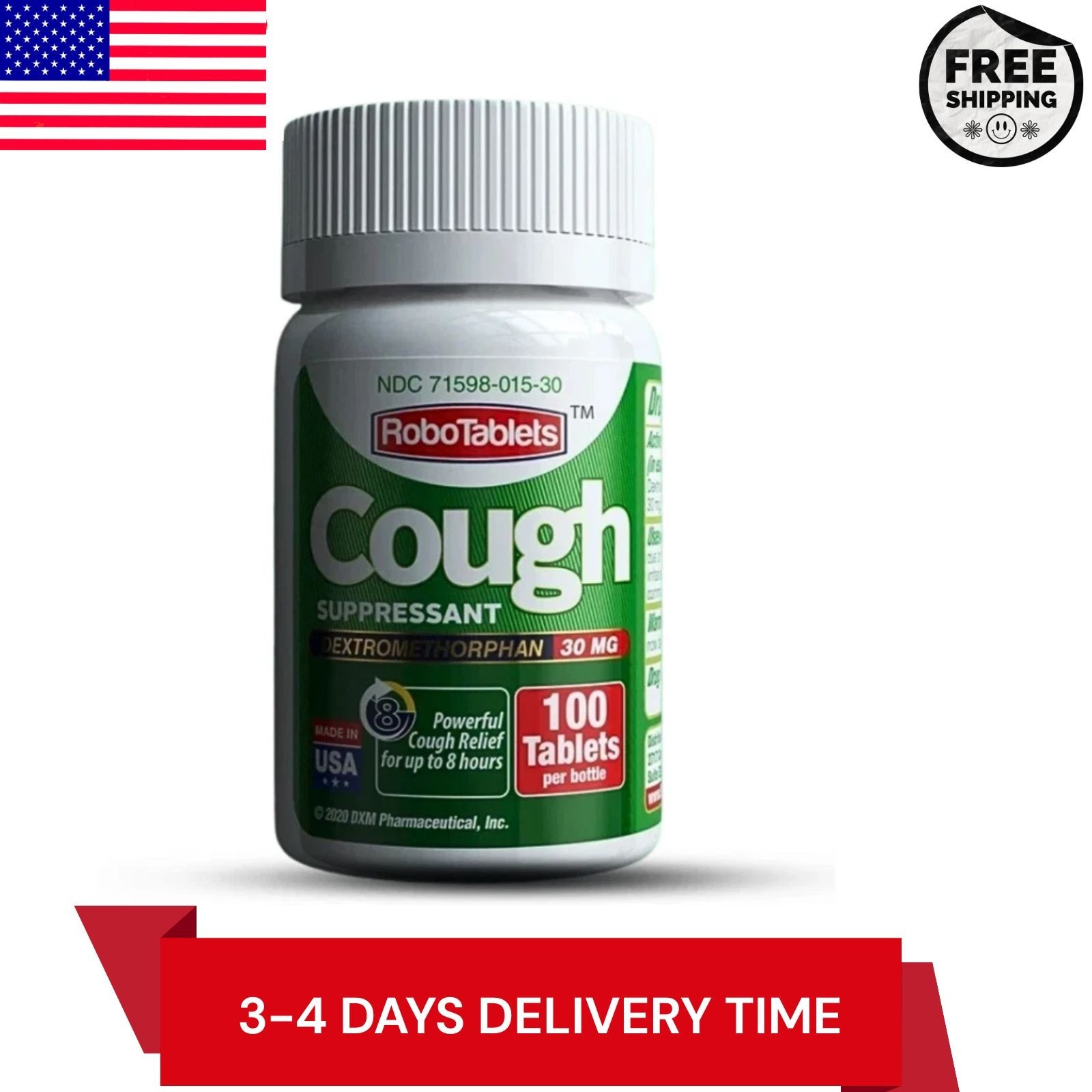 RoboTabs Cough Suppressant Dextromethorphan 30mg 100 Tablets