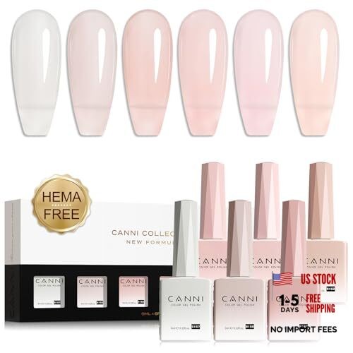 9ml Sheer Gel Nail Polish Set, 6 Nude Shades HEMA Sheer White Pink Beige-2350