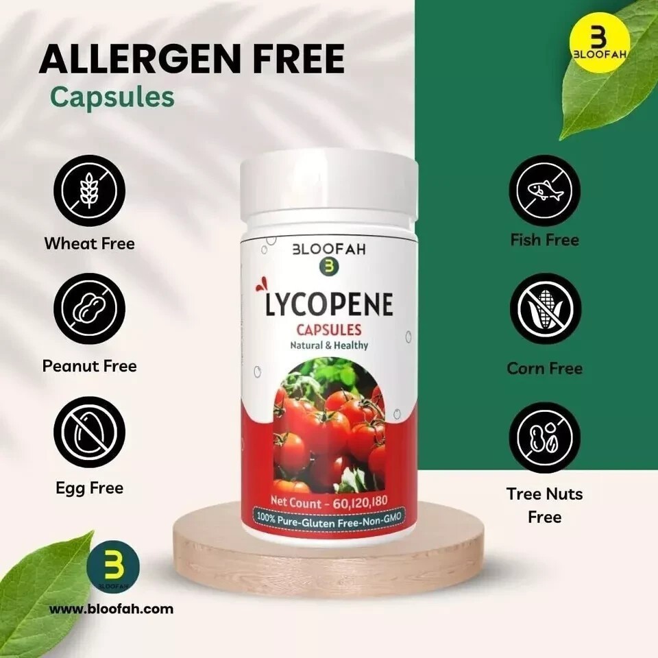 Bloofah Tomato Fruit Capsules (Lycopene) 500mg 120 Count Vegan Gluten WORLDWIDE