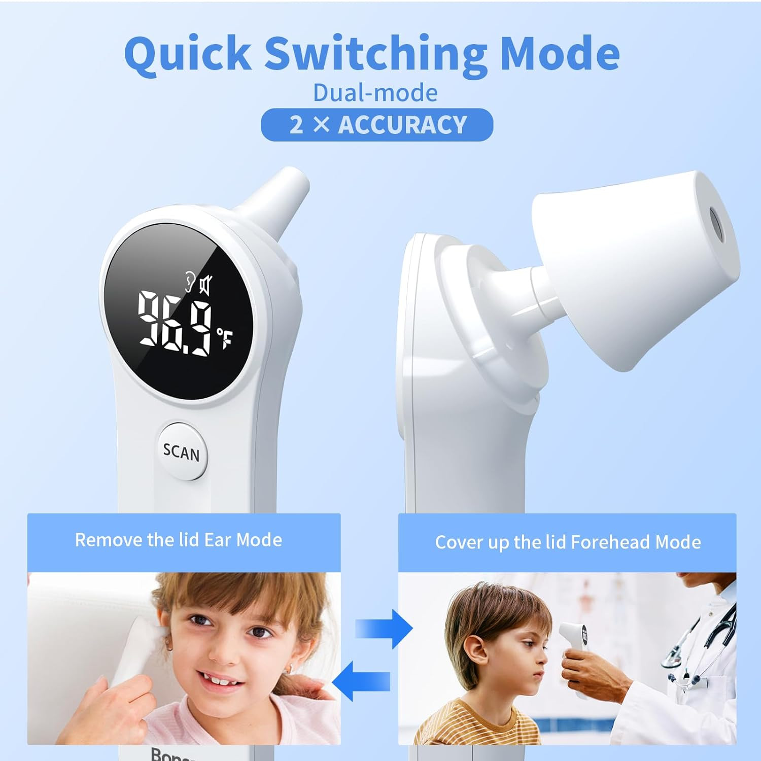 Ear and Forehead Thermometer for Adults and Kids | 2X Accuracy Infrared Digital