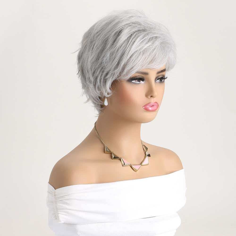 Silver Gray Wig for Women Ombre Natural Short Cosplay Full Wig Heat Resistant