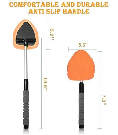 Orange Car Windshield Cleaner Tool with Reusable Pads – Extendable Handle