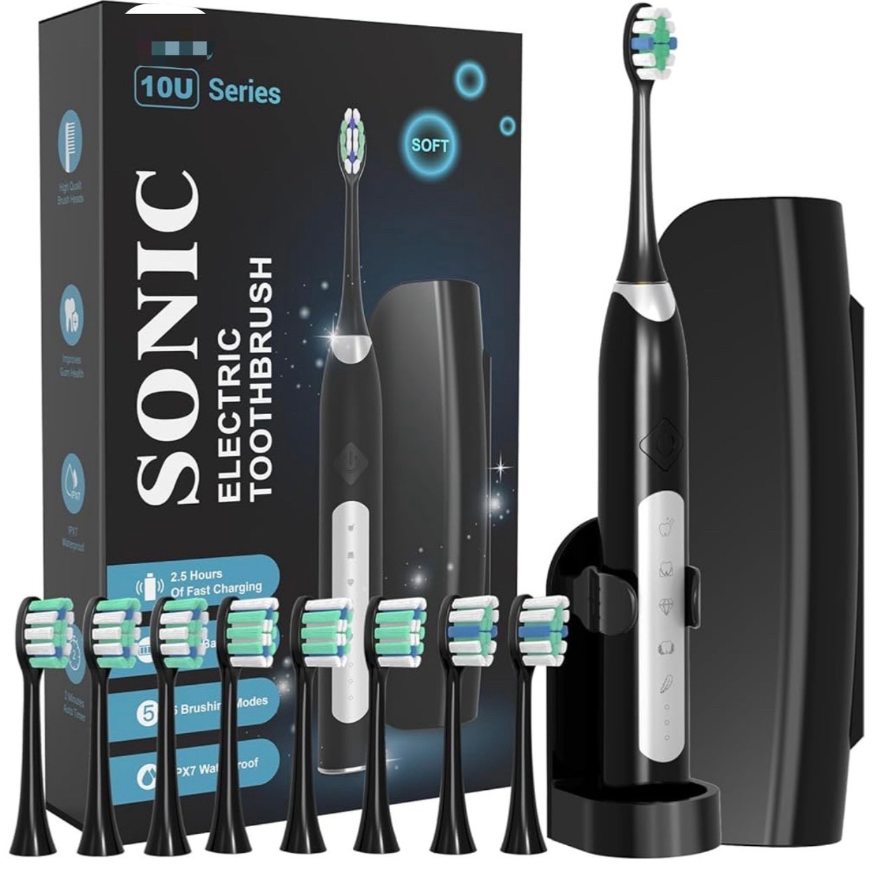 Sonic Electric Toothbrushes for Adults – Rechargeable with Travel Case, 8 Brush