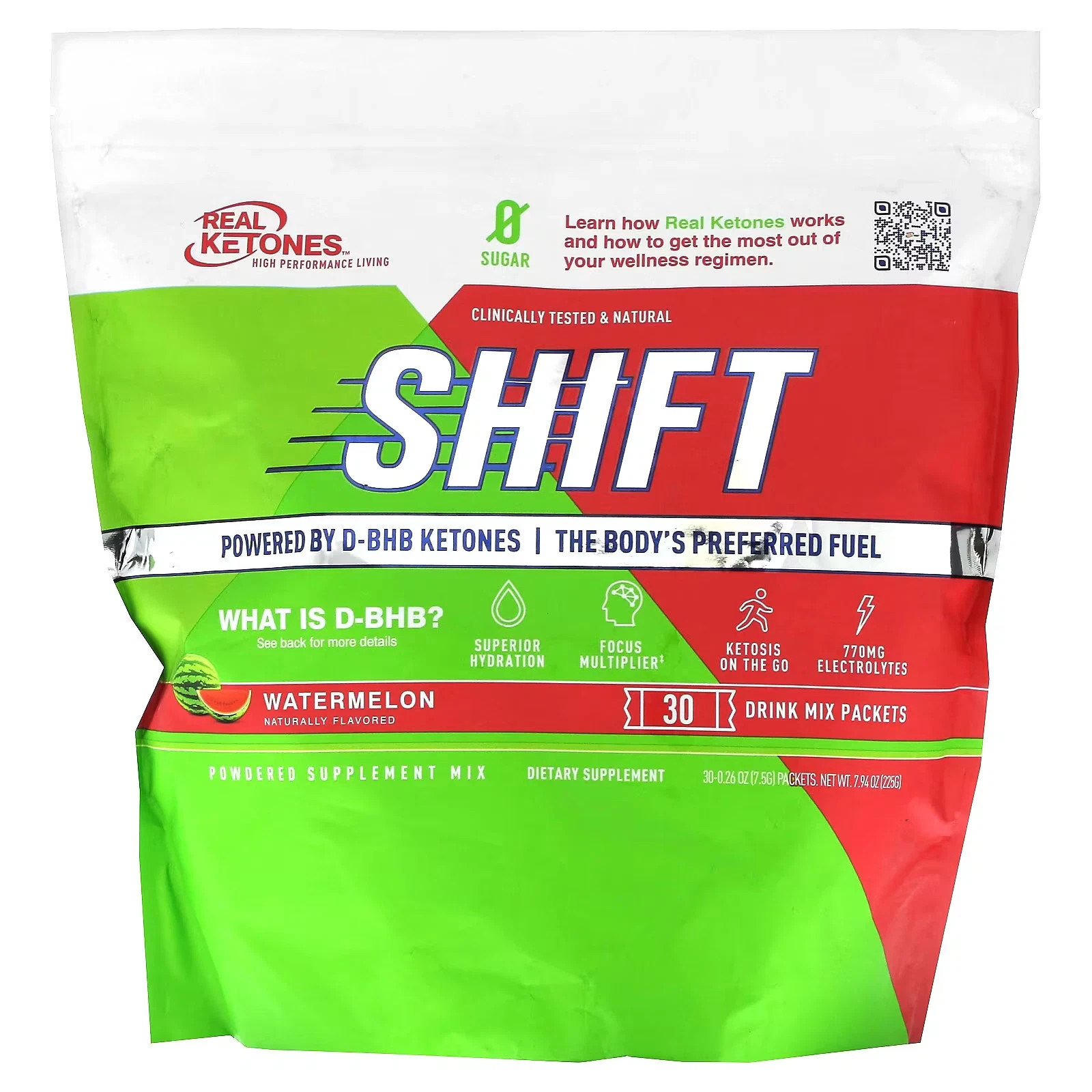 Real Ketones, Shift, Watermelon, 30 Drink Mix Packets, 0.26 oz (7.5 g) Each