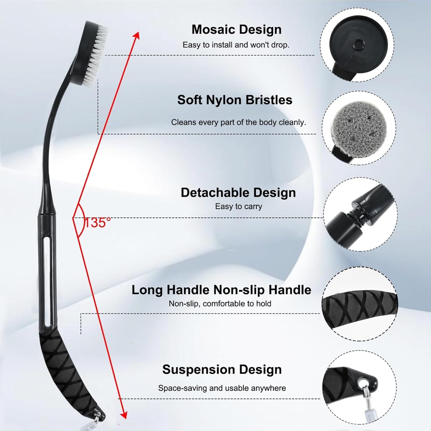 Gobiteli Back Scrubber for Shower 20.5″ Long Handle Body Brush Deep Clean