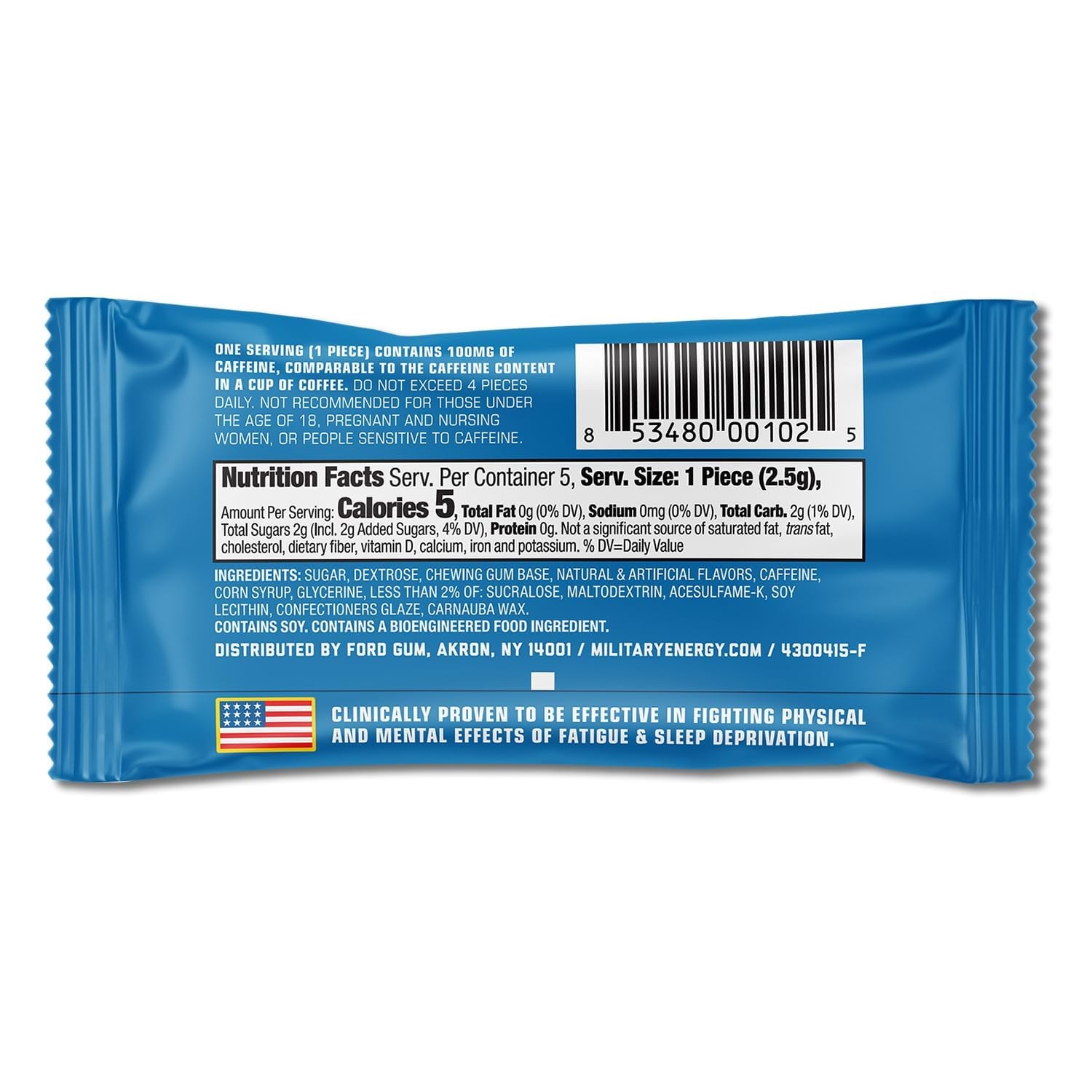 MEG – Military Energy Gum | 100mg of Caffeine Per 5 Count (Pack 4), Arctic